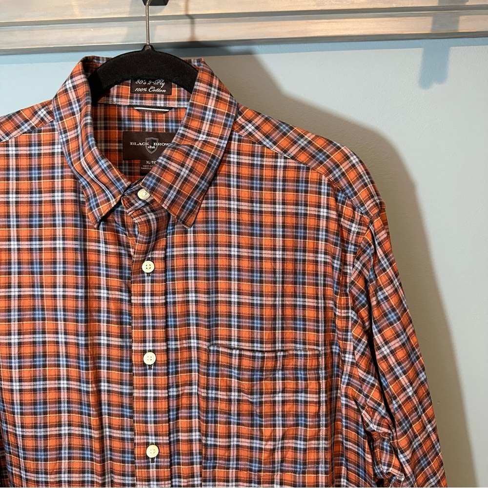 Black Brown 1826 Brown/Orange/Blue Plaid 80's 2-Ply Cotton Button Down Shirt - Picture 2 of 6